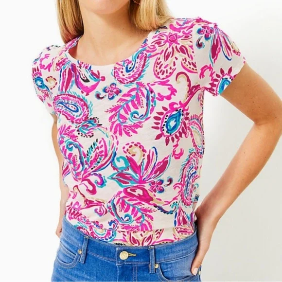 Lilly Pulitzer NWT Etta “Coconut Flitting About” Paisley Top in Ladies Large - Picture 1 of 13